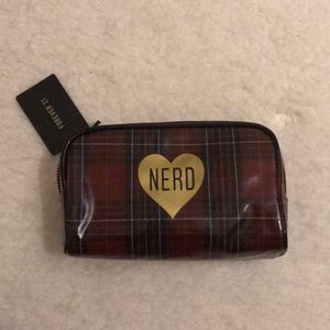 BNWT Plaid Red “Nerd” Gold Heart Makeup Bag Pouch